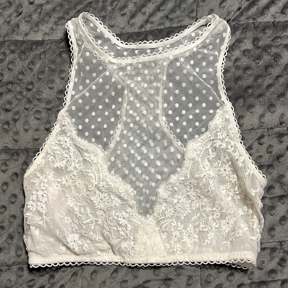 Victoria's Secret medium bralette bra women's off white ivory lace dots floral